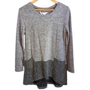 𝅺Grey Merino Wool High-Low Tunic Boucle Knit Top Size Extra-Small